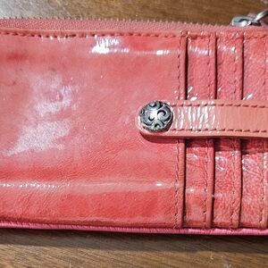 Coral Leather Wallet with Button Detail